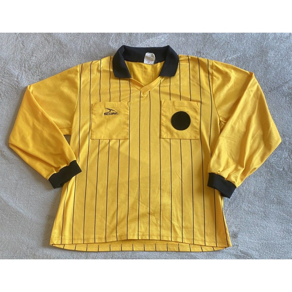 Score Soccer Referee Jersey Men's Size Large Shirt Yellow Black Striped